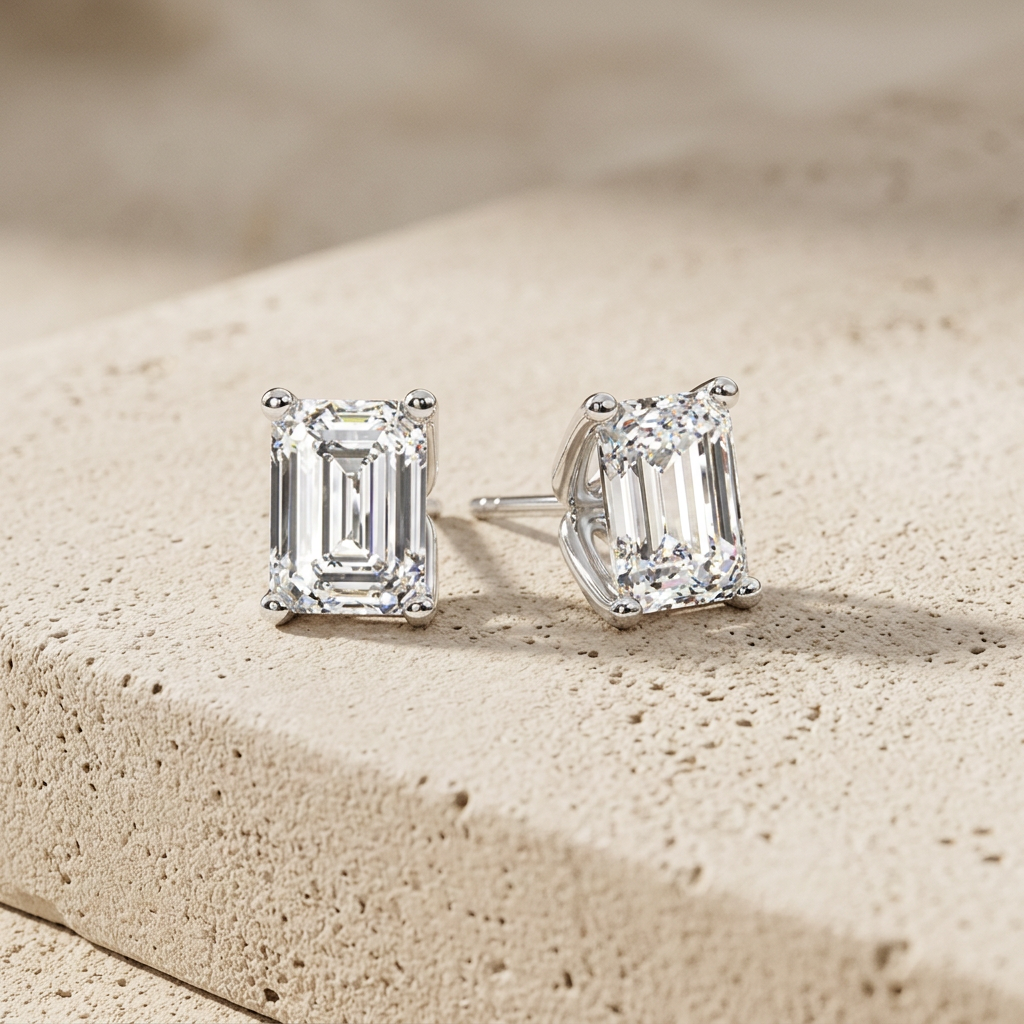 The Manhattan, Emerald cut diamond studs by RW